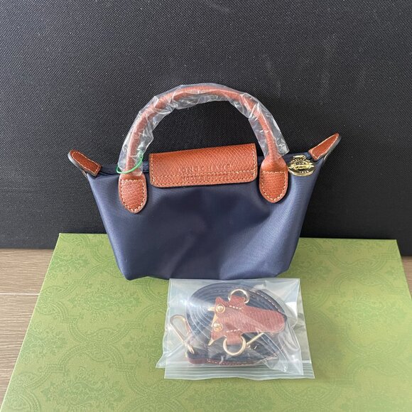 NWT Minie Longchamp Le Pliage Original Dark Blue Pouch Navy Canvas Crossbody Bag - Picture 2 of 6